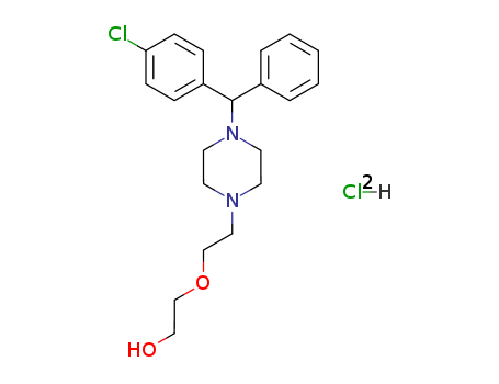 2192-20-3,Hydroxyzine dihydrochloride,Ethanol,2-[2-[4-(p-chloro-a-phenylbenzyl)-1-piperazinyl]ethoxy]-, dihydrochloride (8CI);1-(p-Chlorobenzhydryl)-4-[2-(2-hydroxyethoxy)ethyl]diethylenediaminedihydrochloride;2-[2-[4-(p-Chloro-a-phenylbenzyl)-1-piperazinyl]ethoxy]ethanol dihydrochloride;Alamon;Atarax;Atarax dihydrochloride;Aterax;Atranine A;Durrax;Hydroxyzinedihydrochloride;Neurolax;Orgatrax;QYS;Quiess;