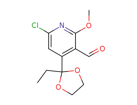 Molecular Structure of 183433-65-0 (3-Pyridinecarboxaldehyde,
6-chloro-4-(2-ethyl-1,3-dioxolan-2-yl)-2-methoxy-)