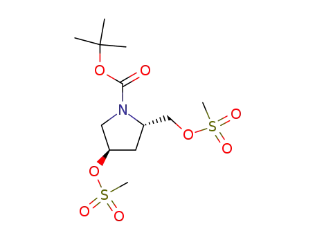 Molecular Structure of 133628-17-8 (1-Pyrrolidinecarboxylic acid,
4-[(methylsulfonyl)oxy]-2-[[(methylsulfonyl)oxy]methyl]-, 1,1-dimethylethyl
ester, (2S,4R)-)