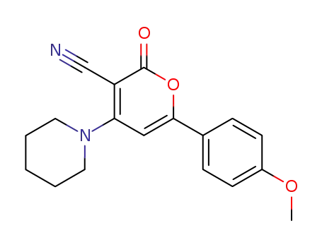 Molecular Structure of 757235-52-2 (2H-Pyran-3-carbonitrile, 6-(4-methoxyphenyl)-2-oxo-4-(1-piperidinyl)-)