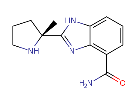 912444-00-9,2-[(2R)-2-Methylpyrrolidin-2-yl]-1H-benimidazole-4-
carboxamide,1H-Benzimidazole-4-carboxamide,2-[(2R)-2-methyl-2-pyrrolidinyl]- (9CI);2-[(2R)-2-Methyl-2-pyrrolidinyl]-1H-benzimidazole-7-carboxamide;ABT 888;2-[(2R)-2-Methylpyrrolidin-2-yl]-1H-benzimidazole-4-carboxamide;