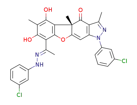 1-(3-chlorophenyl)-8-{1-[2-(3-chlorophenyl)hydrazono]ethyl}-5,7-dihydroxy-3,4a,6-trimethyl-1H-[1]benzofuro[3,2-f]indazol-4(4aH)-one