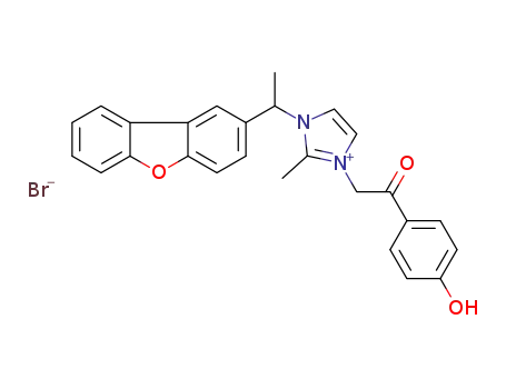 1-(1-(dibenzo[b,d]furan-2-yl)ethyl)-3-(2-(4-hydroxyphenyl)-2-oxoethyl)-2-methyl-1H-imidazol-3-ium bromide