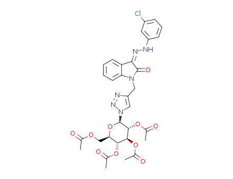 (Z)-3-{2-(3-chlorophenyl)hydrazono}-1-[{1′-(2′′,3′′,4′′,6′′-tetra-O-acetyl-β-D-glucopyranosyl)-1′H-1′,2′,3′-triazol-4′-yl}methyl]indoline-2,3-dione