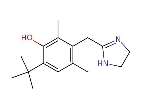 1491-59-4,Oxymetazoline,Phenol,6-tert-butyl-3-(2-imidazolin-2-ylmethyl)-2,4-dimethyl- (7CI,8CI);2-(4-tert-Butyl-2,6-dimethyl-3-hydroxybenzyl)-2-imidazoline;6-tert-Butyl-3-(2-imidazolin-2-ylmethyl)-2,4-dimethylphenol;Hazol;Navasin;Navisin;Nezeril;Oxylazine;Oxymethazoline;Rhinofrenol;Rhinolitan;Sinerol;