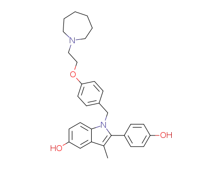 Molecular Structure of 198481-32-2 (1-[[4-[2-(azepan-1-yl)ethoxy]phenyl]methyl]-2-(4-hydroxyphenyl)-3-methyl-indol-5-ol)