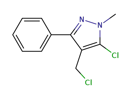 Molecular Structure of 321538-19-6 (5-CHLORO-4-(CHLOROMETHYL)-1-METHYL-3-PHENYL-1H-PYRAZOLE)