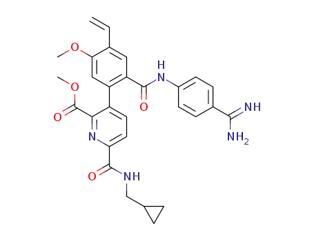 methyl-3-(2-(4-carbamimidoylphenylcarbamoyl)-5-methoxy-4-vinylphenyl)-6-(cyclopropylmethylcarbamoyl)-2-picolinate