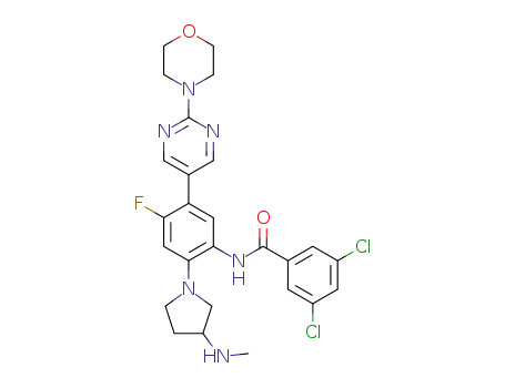 3,5-dichloro-N-(4-fluoro-2-(3-(methylamino)pyrrolidin-1-yl)-5-(2-morpholinopyrimidin-5-yl)phenyl)benzamide