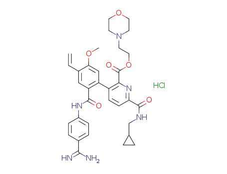 2-morpholinoethyl 3-(2-((4-carbamimidoylphenyl)carbamoyl)-5-methoxy-4-vinylphenyl)-6-((cyclopropylmethyl)carbamoyl)picolinate hydrochloride