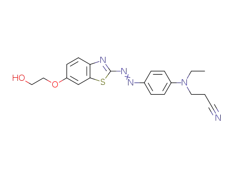 Molecular Structure of 89787-45-1 (Propanenitrile,
3-[ethyl[4-[[6-(2-hydroxyethoxy)-2-benzothiazolyl]azo]phenyl]amino]-)
