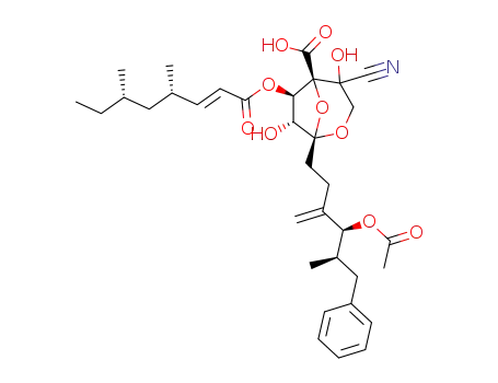 (1S,5R,6R,7R)-1-((4S,5R)-4-Acetoxy-5-methyl-3-methylene-6-phenyl-hexyl)-4-cyano-6-((E)-(4S,6S)-4,6-dimethyl-oct-2-enoyloxy)-4,7-dihydroxy-2,8-dioxa-bicyclo[3.2.1]octane-5-carboxylic acid