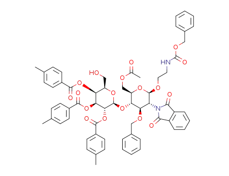 2-(N-benzyloxycarbonyl)aminoethyl 2,3,4-tri-O-(4-methyl)benzoyl-β-D-galactopyranosyl-(1→4)-6-O-acetyl-3-O-benzyl-2-deoxy-2-phthalimido-β-D-glucopyranoside