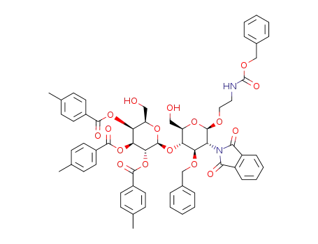 2-(N-benzyloxycarbonyl)aminoethyl 2,3,4-tri-O-(4-methyl)benzoyl-β-D-galactopyranosyl-(1→4)-3-O-benzyl-2-deoxy-2-phthalimido-β-D-glucopyranoside