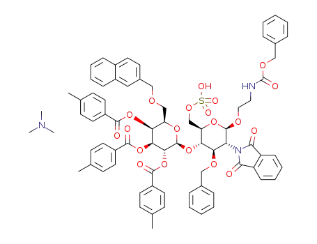 2-(N-benzyloxycarbonyl)aminoethyl 2,3,4-tri-O-(4-methyl)benzoyl-6-O-(2-naphthylmethyl)-β-D-galactopyranosyl-(1→4)-3-O-benzyl-2-deoxy-2-phthalimido-6-O-sulfo-β-D-glucopyranoside trimethylamine salt