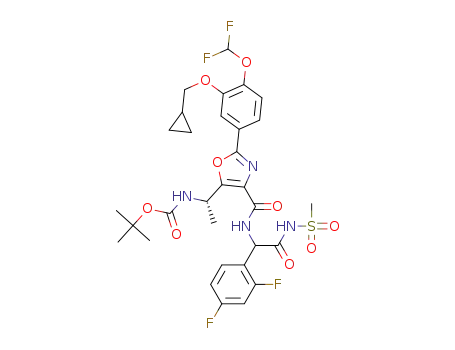 tert-butyl ((1S)-1-(2-(3-(cyclopropylmethoxy)-4-(difluoromethoxy)phenyl)-4-((1-(2,4-difluorophenyl)-2-(methylsulfonamido)-2-oxoethyl)carbamoyl)oxazol-5-yl)ethyl)carbamate