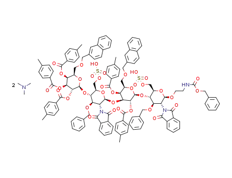 2-(N-benzyloxycarbonyl)aminoethyl 2,3,4-tri-O-(4-methylbenzoyl)-6-O-(2-naphthylmethyl)-β-D-galactopyranosyl-(1→4)-3-O-benzyl-2-deoxy-2-phthalimido-6-O-sulfo-β-D-glucopyranosyl-(1→3)-2,4-di-O-(4-methyl)benzoyl-6-O-(2-naphthylmethyl)-β-d-galactopyranosyl-(1→4)-3-O-benzyl-2-deoxy-2-phthalimido-6-O-sulfo-β-D-glucopyranoside