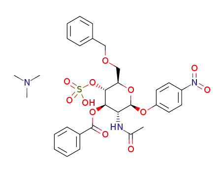 trimethylammonium p-nitrophenyl 2-acetamido-3-O-benzoyl-6-O-benzyl-2-deoxy-4-sulfo-β-D-glucopyranoside