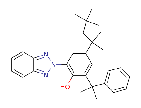 73936-91-1,2-(2H-Benzotriazol-2-yl)-6-(1-methyl-1-phenylethyl)-4-(1,1,3,3-tetramethylbutyl)phenol,2-(1-Methyl-1-phenylethyl)-4-(1,1,3,3-tetramethylbutyl)-6-(benzotriazol-2-yl)phenol;2-(2-Hydroxy-3-a-cumyl-5-tert-octylphenyl)-2H-benzotriazole;2-[2-Hydroxy-3-(a,a-dimethylbenzyl)-5-tert-octylphenyl]-2H-benzotriazole;2-[2'-Hydroxy-3'-(a,a-dimethylbenzyl)-5'-(1,1,3,3-tetramethylbutyl)phenyl]benzotriazole;2-[3-(a,a-Dimethylbenzyl)-2-hydroxy-5-(1,1,3,3-tetramethylbutyl)phenyl]-2H-benzotriazole;Chisorb 5228;Tinuvin 928;