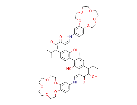 1,6,1',6'-tetrahydroxy-5,5'-diisopropyl-3,3'-dimethyl-8,8'-bis-[(6,7,9,10,12,13,15,16-octahydro-5,8,11,14,17-pentaoxa-benzocyclopentadecen-2-ylamino)-methylene]-8H,8'H-[2,2']binaphthalenyl-7,7'-dione