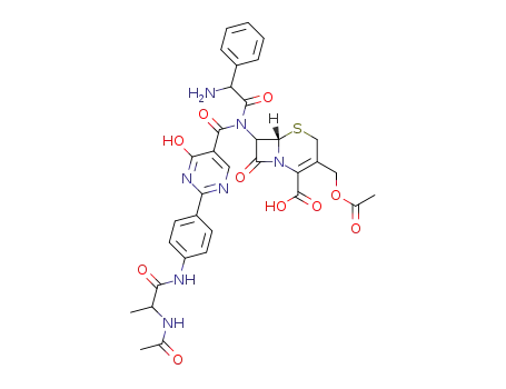 N-[2-[4-(N-acetyl-DL-alanylamino)phenyl]-4-hydroxy-5-pyrimidinylcarbonyl]-7-[D-2-amino-2-phenylacetamido]-3-acetoxymethyl-3-cephem-4-carboxylic acid