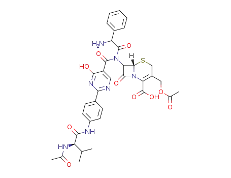 N-[2-[4-(N-acetyl-D-valylamino)phenyl]-4-hydroxy-5-pyrimidinylcarbonyl]-7-[D-2-amino-2-phenylacetamido]-3-acetoxymethyl-3-cephem-4-carboxylic acid