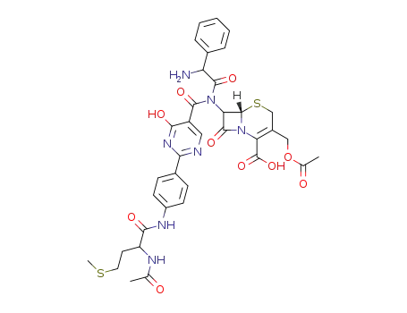 N-[2-[4-(N-acetyl-DL-methionylamino)phenyl]-4-hydroxy-5-pyrimidinylcarbonyl]-7-[D-2-amino-2-phenylacetamido]-3-acetoxymethyl-3-cephem-4-carboxylic acid