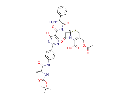N-[2-[4-(N-t-butoxycarbonyl-D-alanylamino)phenyl]-4-hydroxy-5-pyrimidinylcarbonyl]-7-[D-2-amino-2-phenylacetamido]-3-acetoxymethyl-3-cephem-4-carboxylic acid