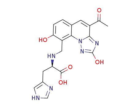 2-((2,8-dihydroxy-4-acetyl-[1,2,4]triazolo[1,5-a]quinolin-9-yl)methylamino)-3-(1H-imidazol-4-yl)propanoic acid