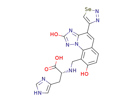 2-((2,8-dihydroxy-4-(1,2,3-selenadiazol-4-yl)-[1,2,4]triazolo[1,5-a]quinolin-9-yl)methylamino)-3-(1H-imidazol-4-yl)propanoic acid