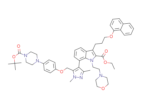 ethyl 7-(5-((4-(4-(tert-butoxycarbonyl)piperazin-1-yl)-phenoxy)methyl)-1,3-dimethyl-1H-pyrazol-4-yl)-1-(2-morpholinoethyl)-3-(3-(naphthalen-1-yloxy)propyl)-1H-indole-2-carboxylate