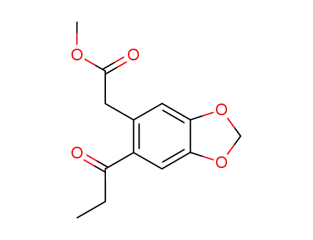 Molecular Structure of 87722-78-9 (1,3-Benzodioxole-5-acetic acid, 6-(1-oxopropyl)-, methyl ester)