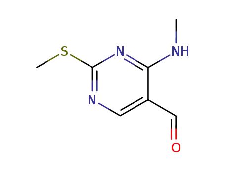 Molecular Structure of 185040-32-8 (4-Methylamino-2-methylsulfanyl-pyrimidine-5-carbaldehyde)