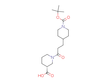 Molecular Structure of 169498-28-6 (1-Piperidinecarboxylic acid,
4-[3-[(3R)-3-carboxy-1-piperidinyl]-3-oxopropyl]-, 1-(1,1-dimethylethyl)
ester)