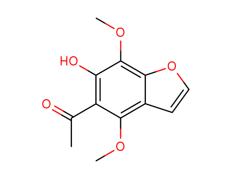 484-51-5,KHELLINONE,Ketone,6-hydroxy-4,7-dimethoxy-5-benzofuranyl methyl (7CI,8CI); Khellinone (6CI);4,7-Dimethoxy-5-acetyl-6-hydroxybenzofuran;5-Acetyl-4,7-dimethoxy-6-hydroxybenzofuran;6-Hydroxy-4,7-dimethoxy-5-benzofuranyl methyl ketone