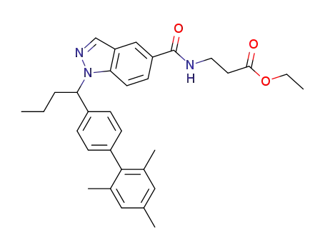 ethyl 3-(1-(1-(2',4',6'-trimethyl-[1,1'-biphenyl]-4-yl)butyl)-1H-indazole-5-carboxamido)propionic acid