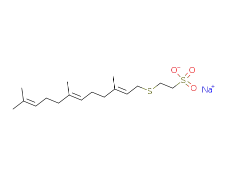 Molecular Structure of 141198-61-0 (Ethanesulfonic acid,
2-[[(2E,6E)-3,7,11-trimethyl-2,6,10-dodecatrienyl]thio]-, sodium salt)