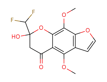 Molecular Structure of 376384-40-6 (5H-Furo[3,2-g][1]benzopyran-5-one,
7-(difluoromethyl)-6,7-dihydro-7-hydroxy-4,9-dimethoxy-)