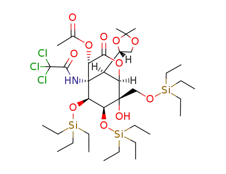Acetic acid (1R,4S,5S,6S,7S,8S,9S)-9-((S)-2,2-dimethyl-[1,3]dioxolan-4-yl)-8-hydroxy-3-oxo-5-(2,2,2-trichloro-acetylamino)-6,7-bis-triethylsilanyloxy-8-triethylsilanyloxymethyl-2-oxa-bicyclo[3.3.1]non-4-yl ester