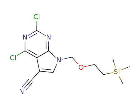 Molecular Structure of 950661-87-7 (2,4-Dichloro-7-((2-(trimethylsilyl)ethoxy)methyl)-7H-pyrrolo[2,3-d]pyrimidine-5-carbonitrile)