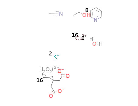 bis(η1-hydroxo)hexadecakis(μ4-1,1-cyclohexanediacetato-O,O',O',O'')hexakis(η1-aqua)octakis(η1-pyridine)hexadecacopper(II)dipotassium - acetonitrile - water - ethanol (1/1/3/1)