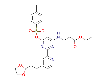 Molecular Structure of 1373424-24-8 (ethyl 3-(2-(4-(2-(1,3-dioxolan-2-yl)ethyl)pyridin-2-yl)-6-(tosyloxy)pyrimidin-4-ylamino)propanoate)
