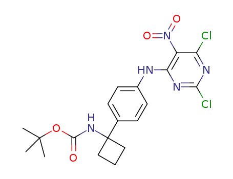 tert-butyl 1-(4-(2,6-dichloro-5-nitropyrimidin-4-ylamino)phenyl)cyclobutylcarbamate