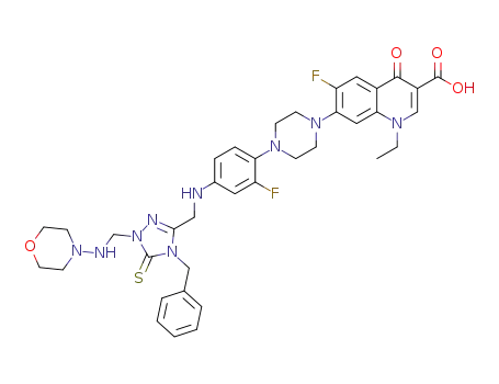 7-(4-{4-[({4-benzyl-1-[(morpholin-4-ylamino)methyl]-5-thioxo-4,5-dihydro-1H-1,2,4-triazol-3-yl}methyl)amino]-2-fluorophenyl}piperazin-1-yl)-1-ethyl-6-fluoro-4-oxo-1,4-dihydroquinoline-3-carboxylic acid