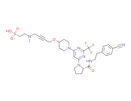 (S)-2-((4-((1-(6-(2-((4-cyanophenethyl)carbamoyl)pyrrolidin-1-yl)-2-(trifluoromethyl)pyrimidin-4-yl)piperidin-4-yl)oxy)but-2-yn-1-yl)(methyl)amino)ethanesulfonic acid
