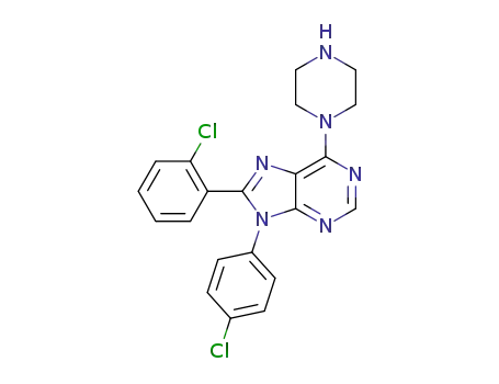 8-(2-chlorophenyl)-9-(4-chlorophenyl)-6-(piperazin-1-yl)-9H-purine
