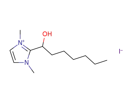 Molecular Structure of 111931-06-7 (1H-Imidazolium, 2-(1-hydroxyheptyl)-1,3-dimethyl-, iodide)