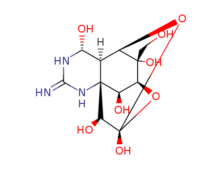 4368-28-9,TETRODOTOXIN,8a(1H)-Quinazolineorthoglycolicacid, octahydro-4,5,6,7,8-pentahydroxy-6-(hydroxymethyl)-2-imino-, cyclic8a,5:8a,7-ester (7CI);Tetrodotoxin (8CI);(-)-Tetrodotoxin;5,9:7,10a-Dimethano-10aH-[1,3]dioxocino[6,5-d]pyrimidine-4,7,10,11,12-pentol,octahydro-12-(hydroxymethyl)-2-imino-, [4R-(4a,4aa,5a,7a,9a,10a,10ab,11S*,12S*)]-;Araregai toxin;BJT 1;Babyloniajaponica toxin 1;Maculotoxin;PFT-1 Toxin;Spheroidine;TTX;Tarichatoxin;Tetrodotoxine;[4R-(4a,4aa,5a,7a,9a,10a,10ab,11S*,12S*)]-Octahydro-12-(hydroxymethyl)-2-imino-5,9:7,10a-dimethano-10aH-[1,3]dioxocino[6,5-d]pyrimidine-4,7,10,11,12-pentol;