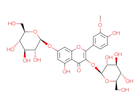 Molecular Structure of 6758-51-6 (3-(beta-D-glucopyranosyloxy)-5-hydroxy-2-(4-hydroxy-3-methoxyphenyl)-4-oxo-4H-chromen-7-yl beta-D-glucopyranoside)
