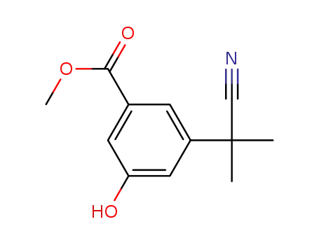 Molecular Structure of 873450-59-0 (Benzoic acid, 3-(1-cyano-1-methylethyl)-5-hydroxy-, methyl ester)
